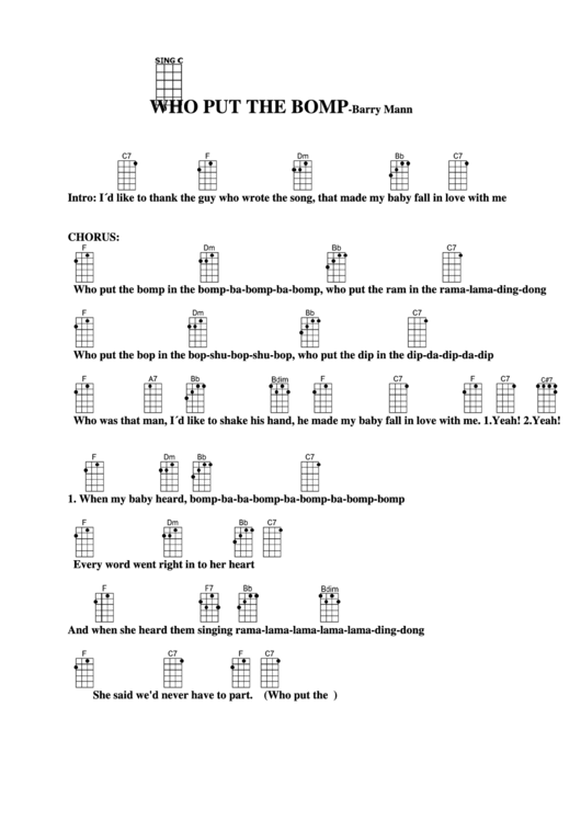 Who Put The Bomp -Barry Mann Chord Chart Printable pdf