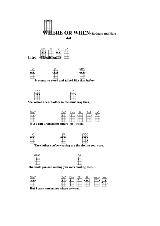 Where Or When-Rodgers And Hart Chord Chart Printable pdf