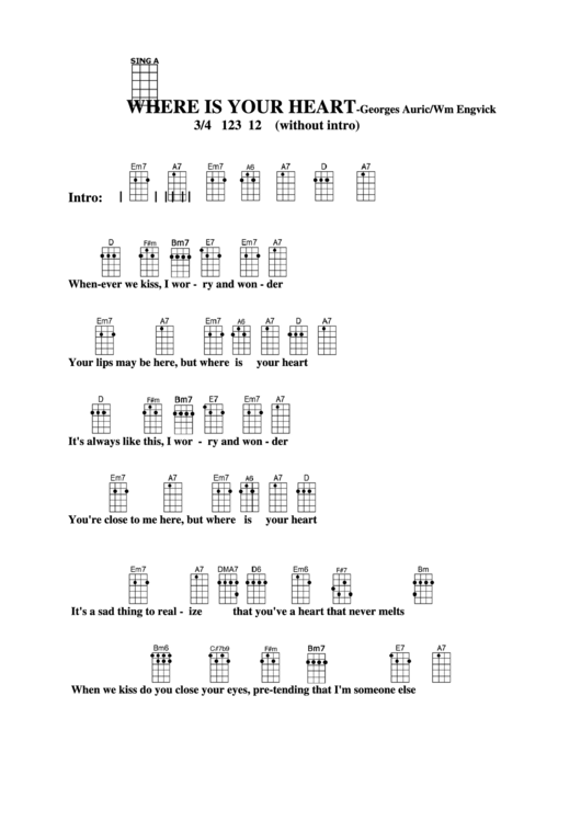 Chord Chart - Georges Auric/wm Engvick - Where Is Your Heart Printable pdf