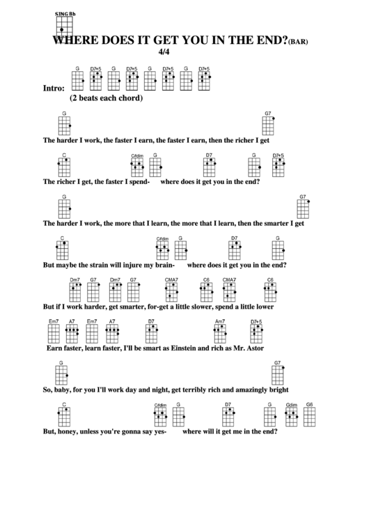 Chord Chart - Where Does It Get You In The End (Bar) Printable pdf