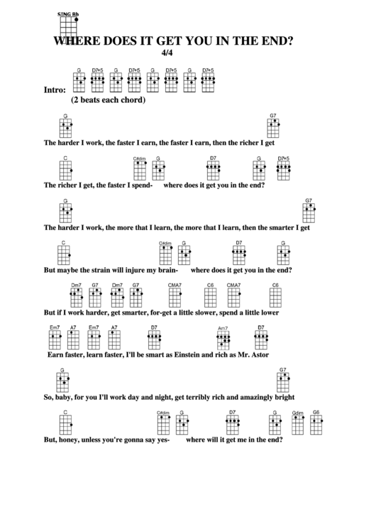 Chord Chart - Where Does It Get You In The End Printable pdf
