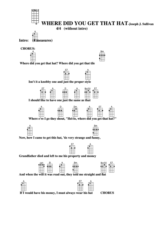 Chord Chart - Joseph J. Sullivan - Where Did You Get That Hat Printable pdf
