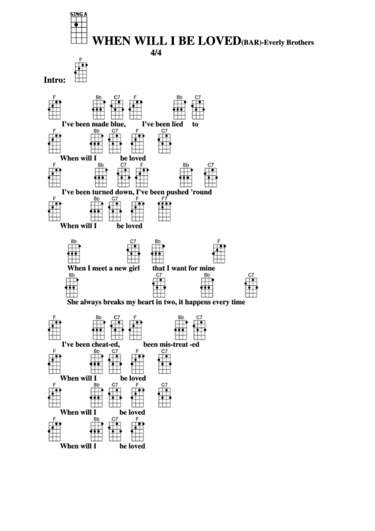 Chord Chart - Everly Brothers - When Will I Be Loved (Bar) Printable pdf