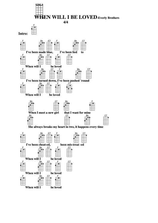 Chord Chart - Everly Brothers - When Will I Be Loved Printable pdf