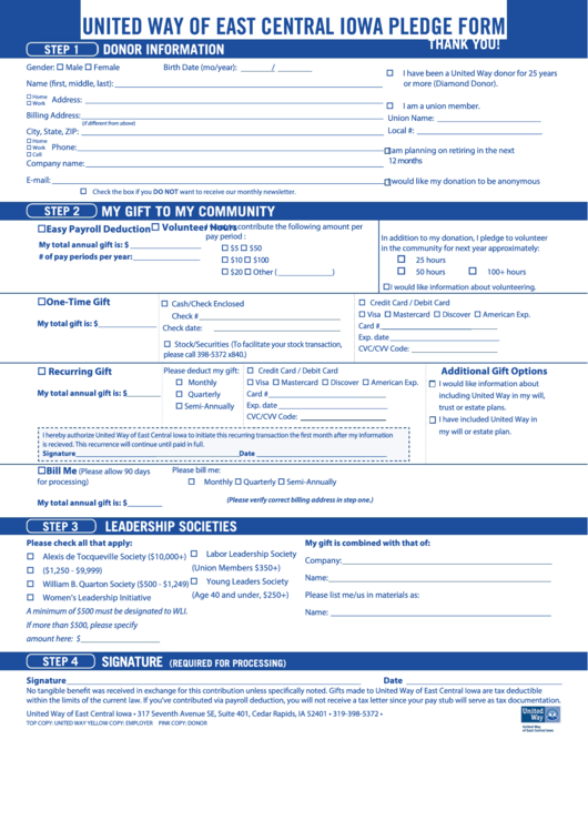 Fillable Electronic Pledge Form United Way Of East Central Iowa Printable pdf