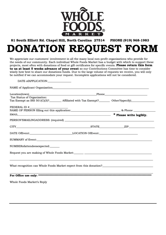 Donation Request Form printable pdf download