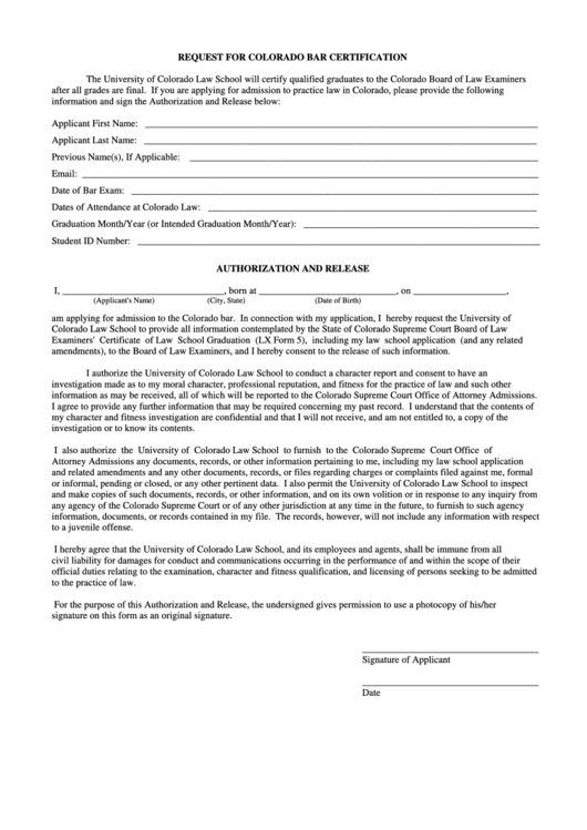 Authorization Form - University Of Colorado Boulder Printable pdf