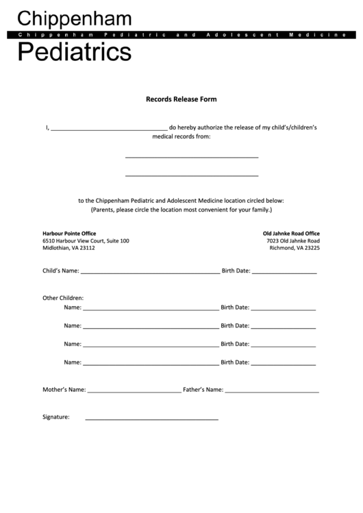 Records Release Form Printable pdf