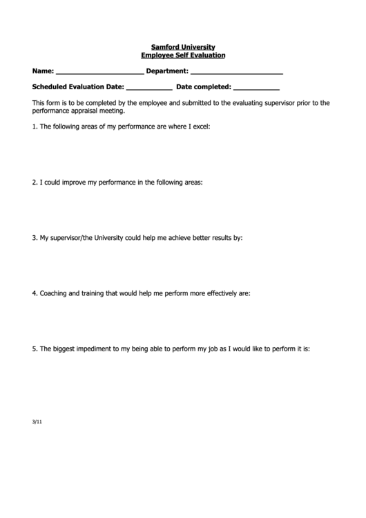 Employee Self Evaluation Samford University Printable pdf