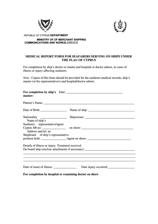 Medical Report Form For Seafarers Serving On Ilo Printable pdf