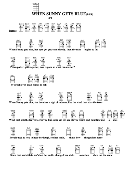 Chord Chart - When Sunny Gets Blue (Bar) Printable pdf
