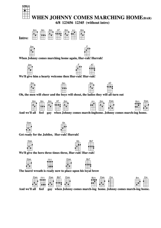 Chord Chart - When Johnny Comes Marching Home (Bar) Printable pdf