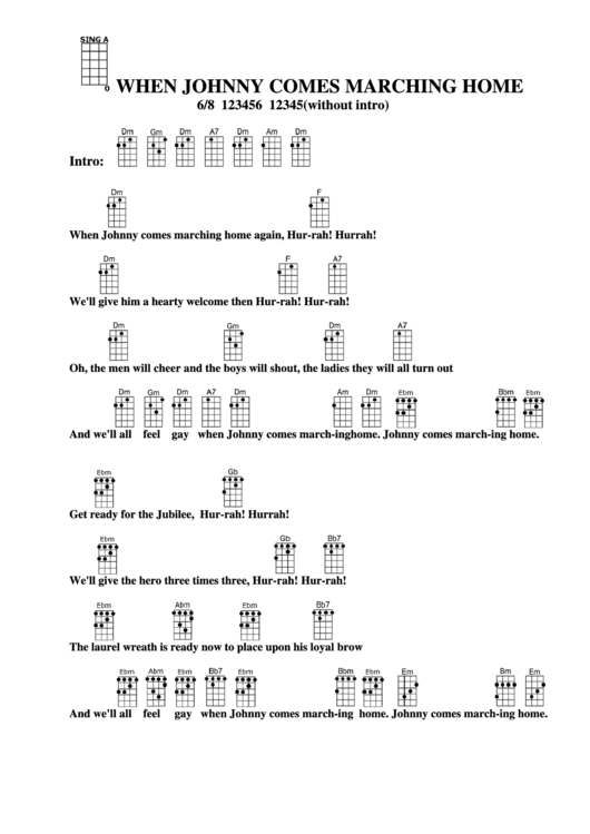 Chord Chart - When Johnny Comes Marching Home Printable pdf