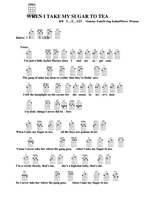 Chord Chart - Sammy Fain/irving Kahal/pierre Norman - When I Take My Sugar To Tea Printable pdf