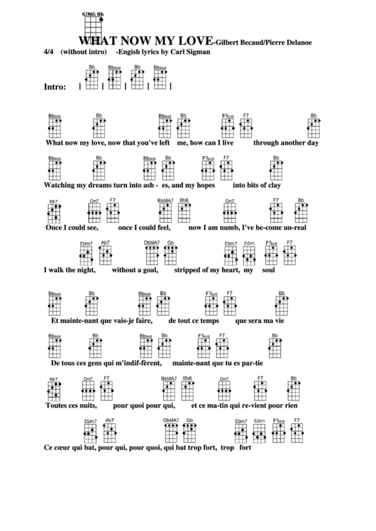 What Now, My Love Gilbert Becaud/pierre Delanoe Chord Chart Printable pdf