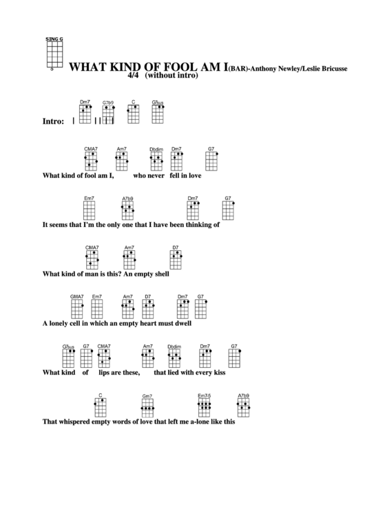 What Kind Of Fool Am I(Bar)-Anthony Newley/leslie Bricusse Chord Chart Printable pdf
