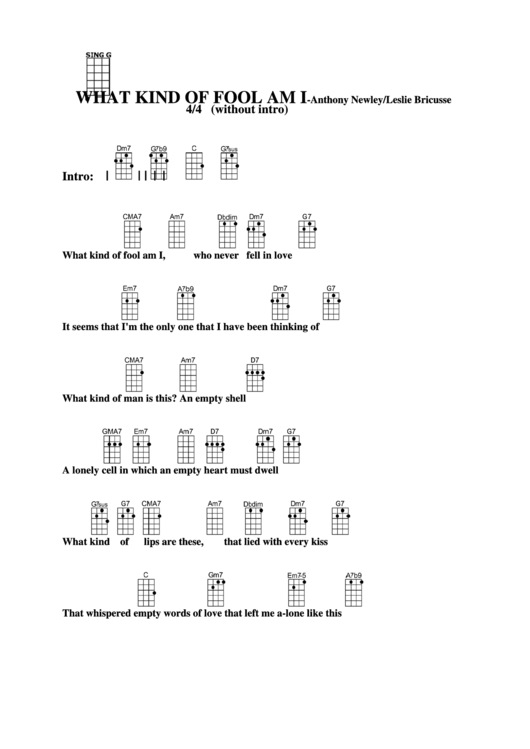 What Kind Of Fool Am I-Anthony Newley/leslie Bricusse Chord Chart Printable pdf