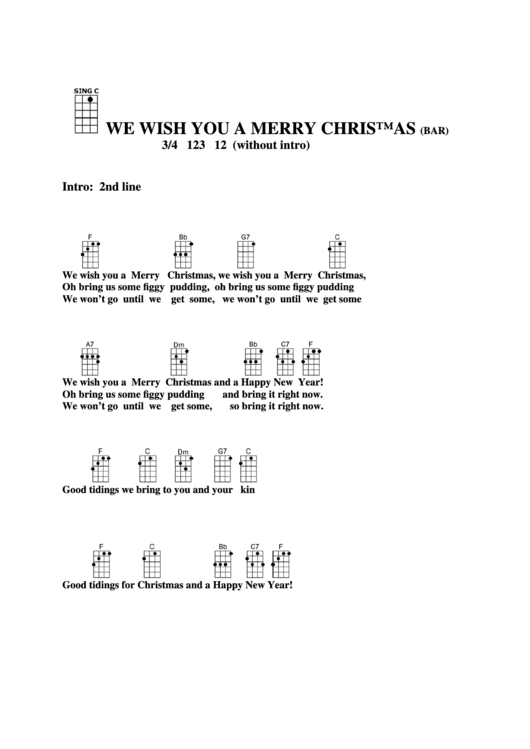 We Wish You A Merry Christmas (Bar) Chord Chart Printable pdf