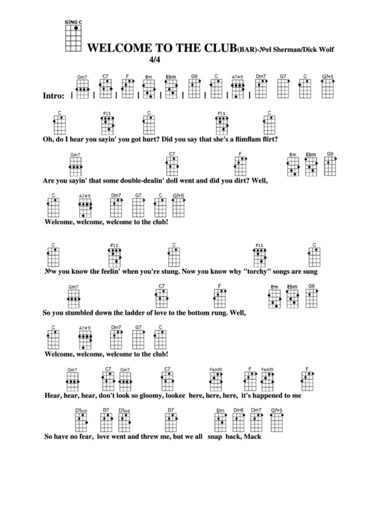 Chord Chart - Noel Sherman/dick Wolf - Welcome To The Club (Bar) Printable pdf