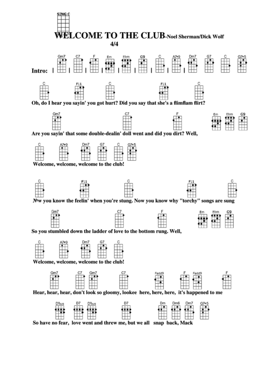Chord Chart - Noel Sherman/dick Wolf - Welcome To The Club Printable pdf