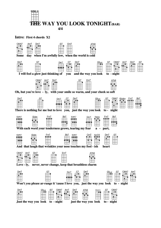 Chord Chart - The Way You Look Tonight (Bar) Printable pdf