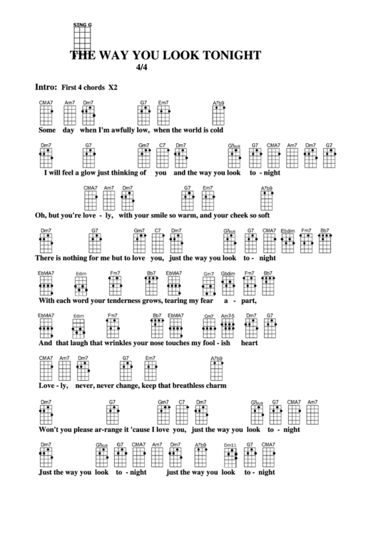 Chord Chart - The Way You Look Tonight Printable pdf