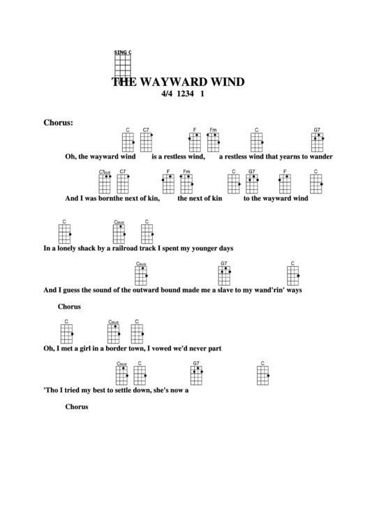 Chord Chart - The Wayward Wind Printable pdf