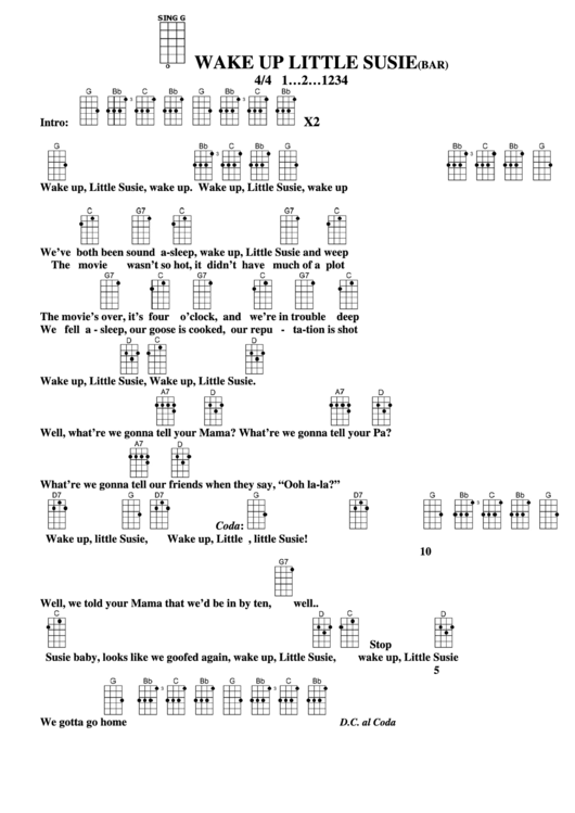 Chord Chart - Wake Up Little Susie(Bar) Printable pdf