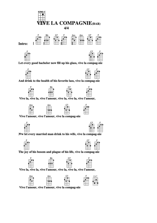 Chord Chart - Vive La Compagnie(Bar) Printable pdf