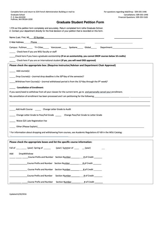 Graduate Student Petition Form Printable pdf