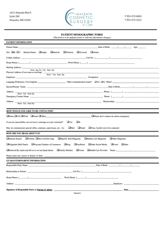 Patient Demographic Form Printable pdf