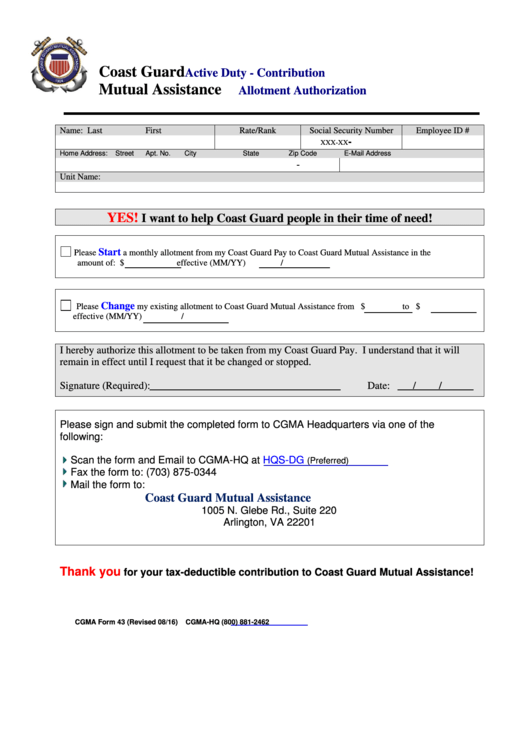 Active Duty - Contribution Allotment Authorization Printable pdf