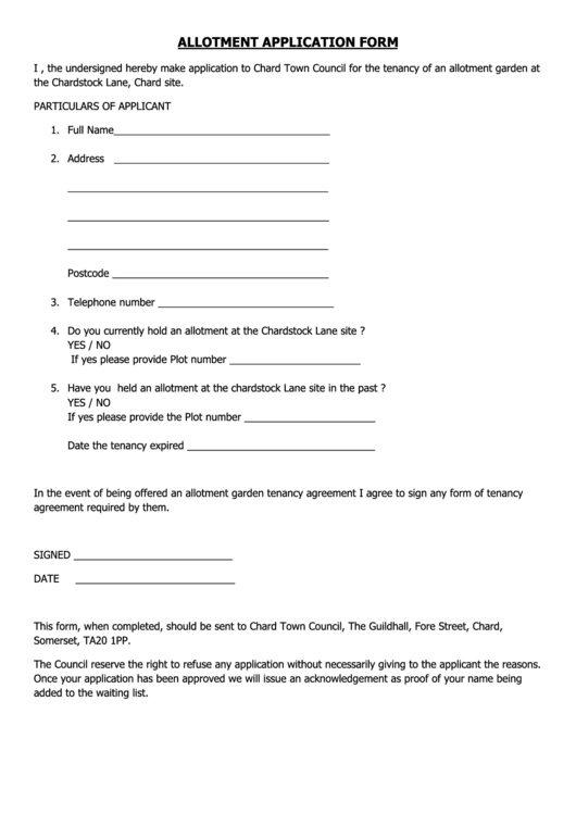 Allotment Application Form Printable pdf