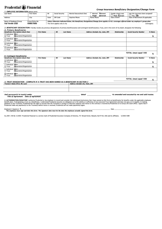 Group Insurance Beneficiary Designation/change Form Printable pdf