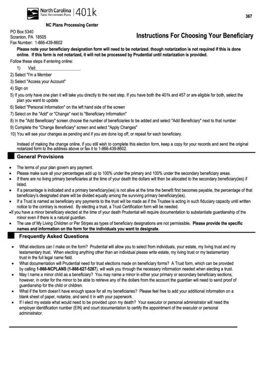 Instructions For Choosing Your Beneficiary printable pdf download