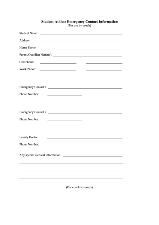 Emergency Contact Info Printable pdf