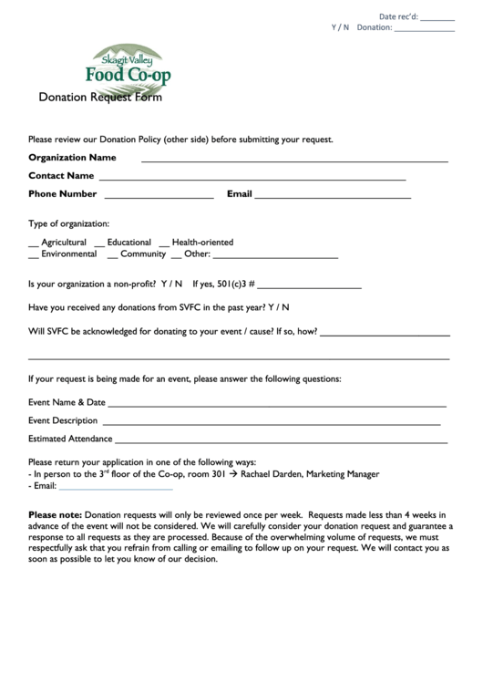 Donation Request Form - Skagit Valley Food Printable pdf