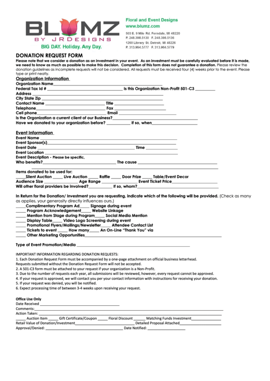 Donation Request Form Printable pdf