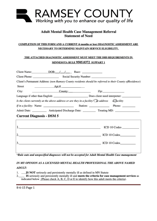 Adult Mental Health Case Management Referral Ramsey County Printable pdf