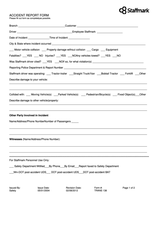 Customer Incident Report Form Template