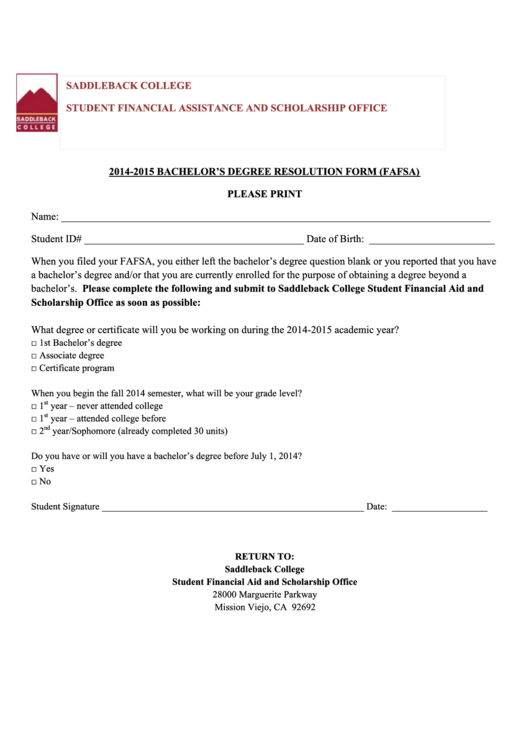 Fillable Bachelors Degree Resolution Form Printable pdf