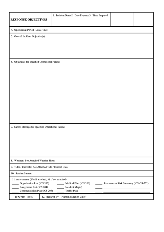 Response Objectives Ics 202 Printable pdf