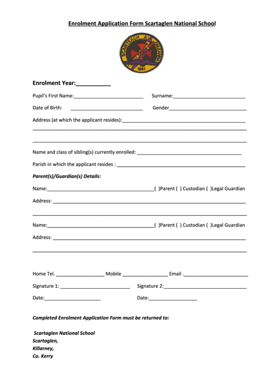 Enrolment Application Form Scartaglen National School Enrolment Printable pdf
