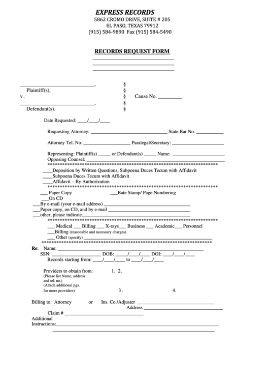 Request Form Printable pdf