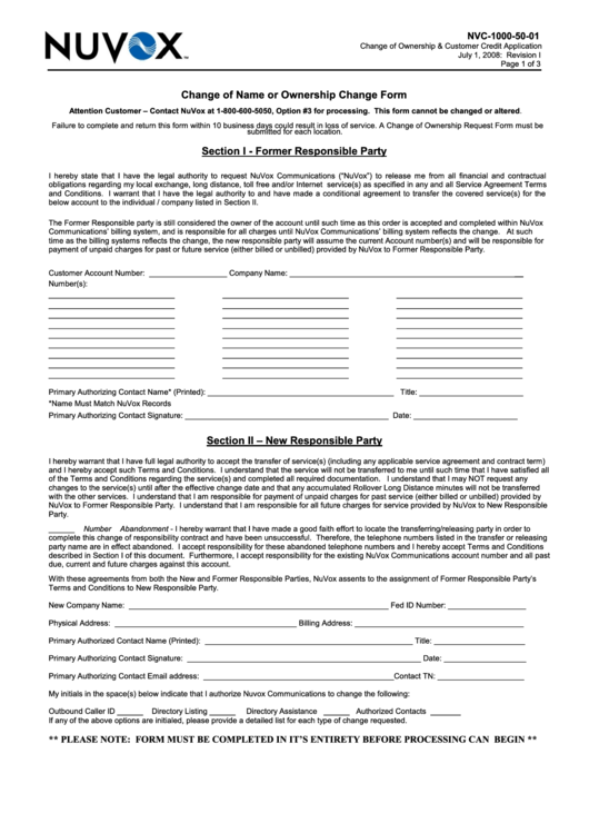 Change Of Name Or Ownership Change Form Printable pdf