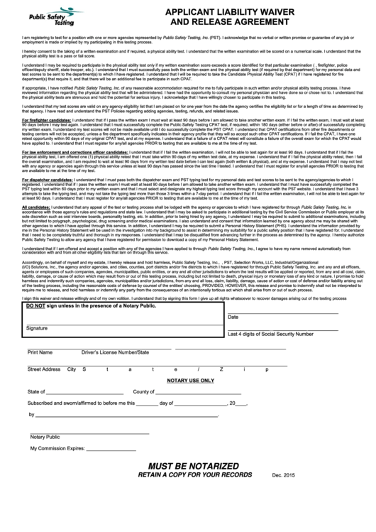 Liability Waiver Form Public Safety Testing