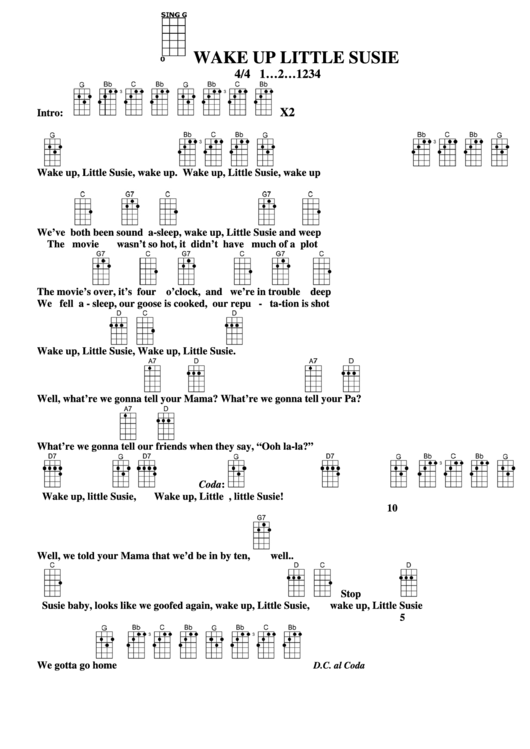 Chord Chart - Wake Up Little Susie Printable pdf