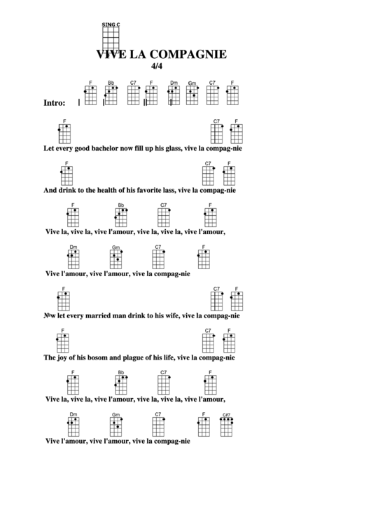 Chord Chart - Vive La Compagnie Printable pdf