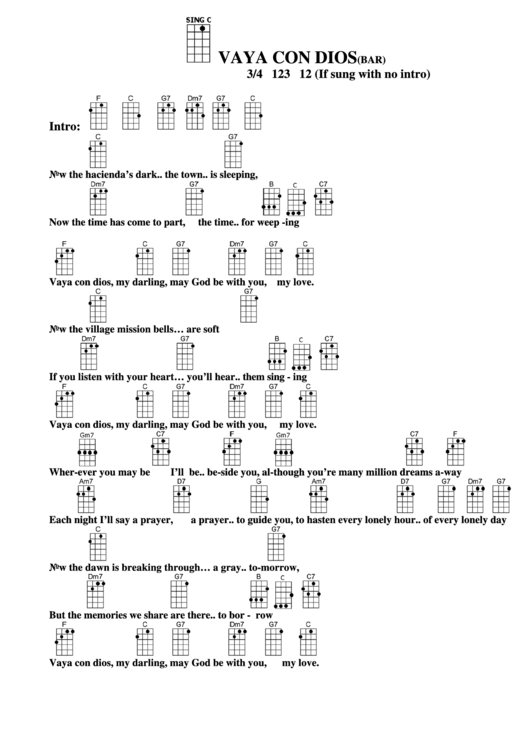 Chord Chart - Vaya Con Dios (Bar) Printable pdf