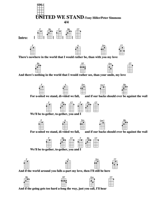 Chord Chart - Tony Hiller/peter Simmons - United We Stand Printable pdf